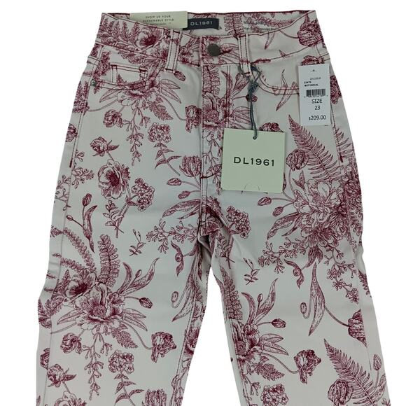 DL1961 Mara Ankle Jeans 23X27 White/Red High Rise Instasculpt Stretch Floral - Picture 1 of 16